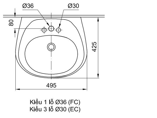 Chậu Rửa Lavabo Inax L-284V Treo Tường 495x425 mm - Ảnh 2