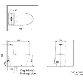 Bản vẽ kỹ thuật bệt 2 khối INAX AC832VN