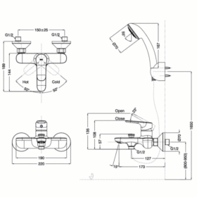 Ảnh bản vẽ Vòi hoa sen INAX BFV-1403S-7C nóng lạnh