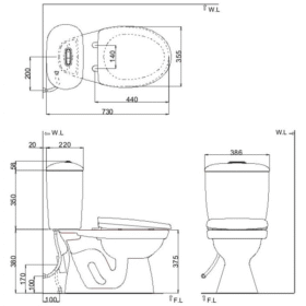 Bản vẽ Bồn cầu INAX C-306VPTN 2 khối nắp êm thoát ngang