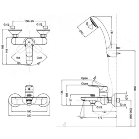 Bản vẽ Vòi hoa sen INAX BFV-1403S-4C nóng lạnh tay mạ Crom