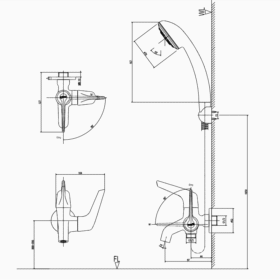 Bản vẽ Vòi sen lạnh INAX BFV-17-4C tay sen mạ crom