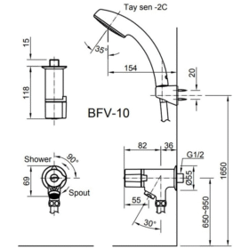 Bản vẽ Vòi sen tắm nước lạnh INAX BFV-10-2C nhỏ gọn