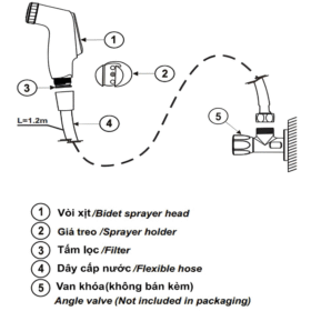 Bản vẽ Vòi xịt toilet INAX CFV-102M bằng nhựa đầu mạ Crom cao cấp