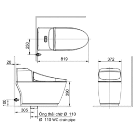 Bản vẽ bồn cầu INAX AC-1032VN (AC1032VN) 1 khối Aqua Ceramic