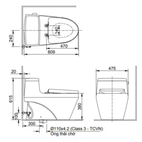 Bản vẽ kích thước bàn cầu INAX AC-1135VN