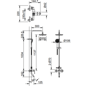 Bản vẽ kích thước vòi sen tắm cây INAX BFV-2015S nóng lạnh sang trọng