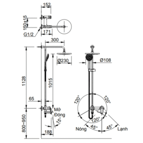 Bản vẽ kích thước vòi sen tắm cây INAX BFV-915S nóng lạnh củ sen cách điệu