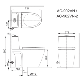 Bản vẽ kỹ thuật bồn cầu 1 khối INAX AC-902VN