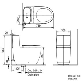 Bản vẽ kỹ thuật bồn cầu INAX AC-1052VN 1 khối nắp êm Aqua Ceramic
