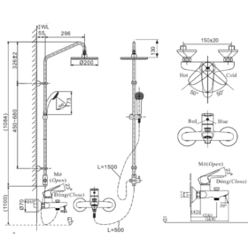 Bản vẽ kỹ thuật sen tắm cây INAX BFV-1115S-3C cao cấp nóng lạnh