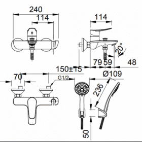 Bản vẽ kỹ thuật vòi hoa sen INAX BFV-503S nóng lạnh cao cấp