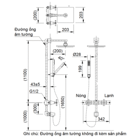 Bản vẽ kỹ thuật vòi sen tắm âm tường INAX BFV-81SEHW nóng lạnh cao cấp
