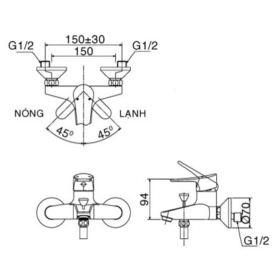 Bản vẽ kỹ thuật vòi sen tắm nước nóng lạnh INAX BFV-1003S-2C