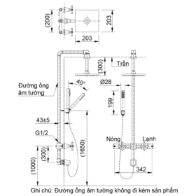 Bản vẽ vòi sen tắm âm tường INAX BFV-81SEHC nóng lạnh bát sen trần