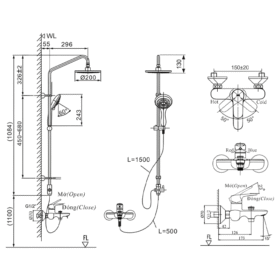 bản vẽ Vòi sen tắm cây INAX BFV-1405S nóng lạnh Massage