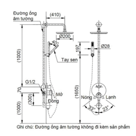 bản vẽ kích thước Sen tắm âm tường INAX BFV-71SEW nóng lạnh tối giản