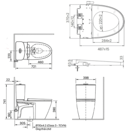 Bản vẽ Bồn cầu INAX AC-602+CW-S15VN nắp rửa cơ 2 khối