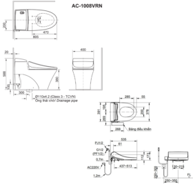 Bản vẽ Bồn cầu nắp rửa điện tử INAX AC-1008R+CW-H18VN Aqua Ceramic