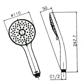 Bản vẽ kích thước Tay sen INAX BF-SC9 (-9C) 4 chế độ nước