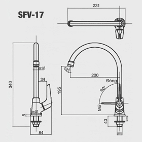 Bản vẽ kỹ thuật vòi bếp nước lạnh INAX SFV-17 cao cấp