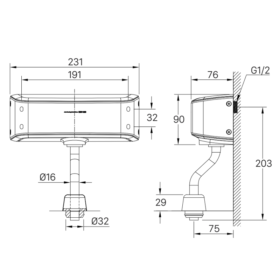 Bản vẽ kích thước van xả cảm ứng INAX OKUV-120S(A) pin