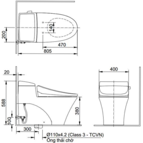 Bản vẽ kỹ thuạt Bồn cầu nắp điện tử INAX AC-1017R+CW-H18VN cao cấp