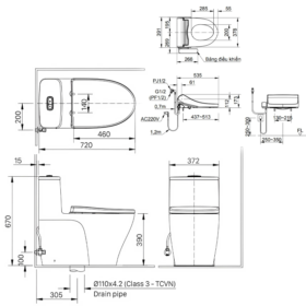 Bản vẽ kỹ thuật Bồn cầu nắp điện tử INAX AC-989+CW-H18VN cao cấp