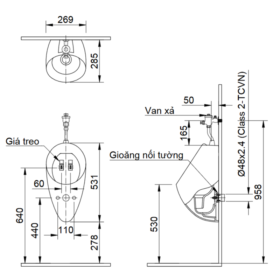 Bản vẽ kỹ thuật Bồn tiểu nam INAX U-117V treo tường 2