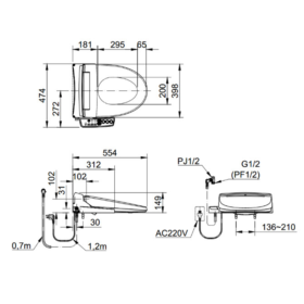 Bản vẽ kỹ thuật Nắp điện tử INAX CW-KB22AVN Shower Toilet cao cấp