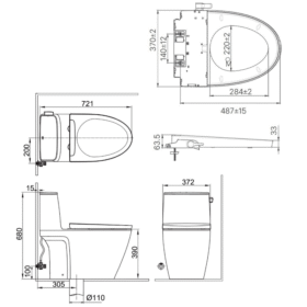 Bản vẽ kỹ thuật bồn cầu INAX AC-912+CW-S32VN nắp rửa cơ xả gạt