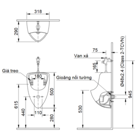 Bản vẽ kỹ thuật bồn tiểu INAX treo tường U-440V