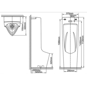Bản vẽ kỹ thuật của Bồn tiểu nam INAX AFU - 600V cảm ứng