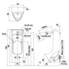 Bản vẽ kỹ thuật của Bồn tiểu nam INAX ASU-500V cảm ứng