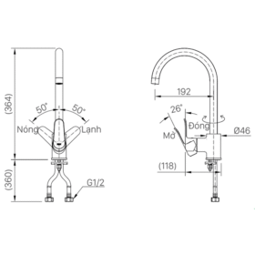 Bảng vẽ kỹ thuật Vòi nước rửa bát INAX SFV-800S nóng lạnh