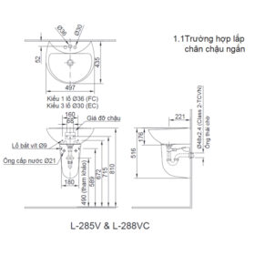 bản vẽ kỹ thuật Chân Chậu Ngắn Lavabo INAX L-288VC
