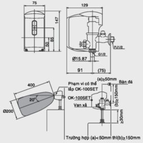 Bản vẽ kỹ thuật Van xả tiểu cảm ứng INAX OK-100SET(AB)