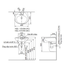 Bản vẽ kỹ thuật chân chậu L-284VC