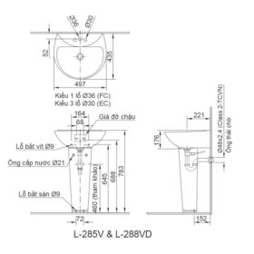 Bản vẽ kỹ thuật chân chậu L-288VD