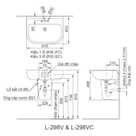 Bản vẽ kỹ thuật chân chậu L-298VC