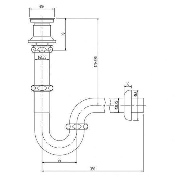Bản vẽ kỹ thuật của bộ xả thải chữ P LF105PL
