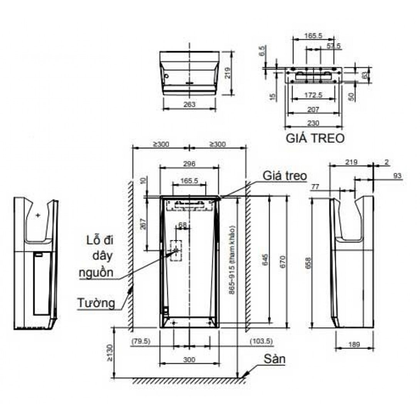 Bản vẽ kỹ thuật máy sấy tay INAX JT-2162