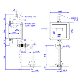 bản vẽ kích thước Van xả tiểu cảm ứng INAX OKUV-30SM 0.5 lít 220V tiết kiệm nước