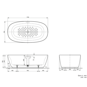 Bản vẽ kỹ thuật bồn tắm INAX BF1760V đặt sàn