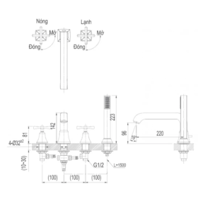 Bản vẽ kỹ thuật sen xả bồn nóng lạnh BFV8100B INAX