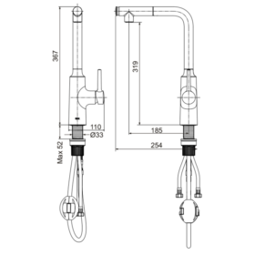Bản vẽ kích thước vòi bếp nóng lạnh dây rút SFV907SX