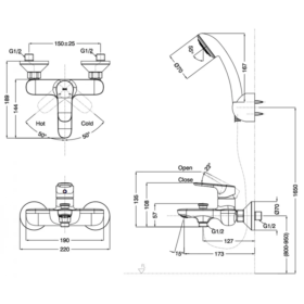 Bản vẽ kỹ thuật bộ sen vòi INAX BFV-1403S-8C nóng lạnh