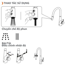 Cách sử dụng Vòi rửa chén INAX nóng lạnh SFV-900SX dây rút (SFV900SX)