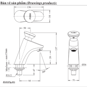 bản vẽ kỹ thuật Vòi chậu lạnh ngắt nước tự động INAX LFV-P02B (LFVP02B) cao cấp