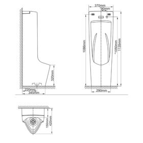 Bản vẽ kỹ thuật của bồn tiểu cảm ứng AFU-600VAC 220V